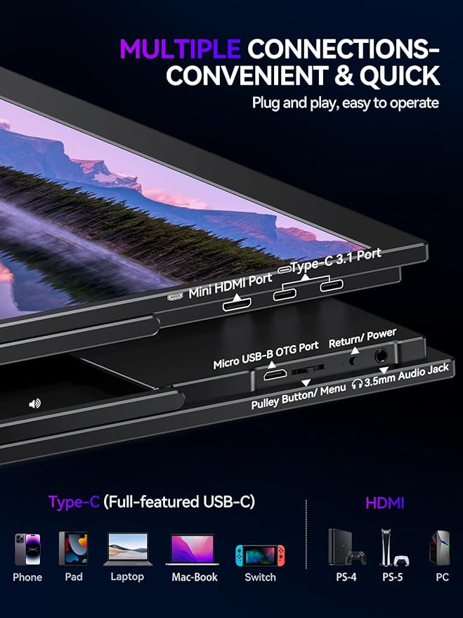 UPERFECT QLED Portable Monitor 2K 144HZ 18'' 100% DCI-P3 500Nits w/VESA & Stand 180° Adjustable Ultra-Slim & Lightweight Frameless FreeSync IPS HDR Gaming Display, Travel Second Monitor for Laptop