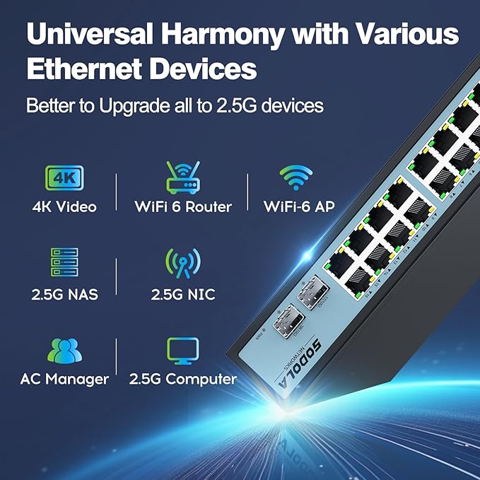 16 Port 2.5Gb Switch Umanaged,16X 2.5GBASE-T Ports,2X 10G SFP, 120Gbps Switching Capacity,Port Isolation,/1U Rack-Mount/Fanless/Plug & Play Multi-Gig Unmanaged Network Switch