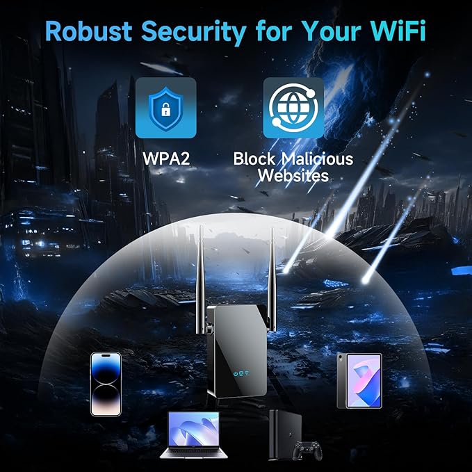 2025 WiFi Extender Signal Booster, New Gen Internet Booster for Home, 4X Faster, Covers up to 10,000 sq.ft, Wi-Fi Repeater with Ethernet Port, Wireless Long Range Amplifier, Easy Setup (Black)