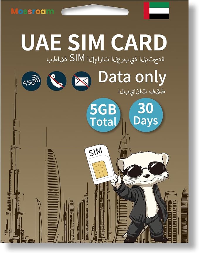 UAE SIM Card-30-Day Data Plan,5GB Fast 4/5G LTE Internet,Prepaid & No Daily Limit, Ideal for Tourists & Business Travelers