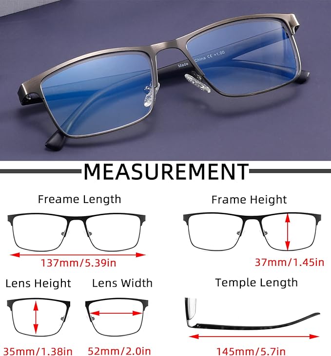 4-Pack Mens Reading Glasses Blue Light Blocking,Spring Hinge Stylish Metal Full Frame Readers for Men Anti Glare Filter Eyeglasses +1.25