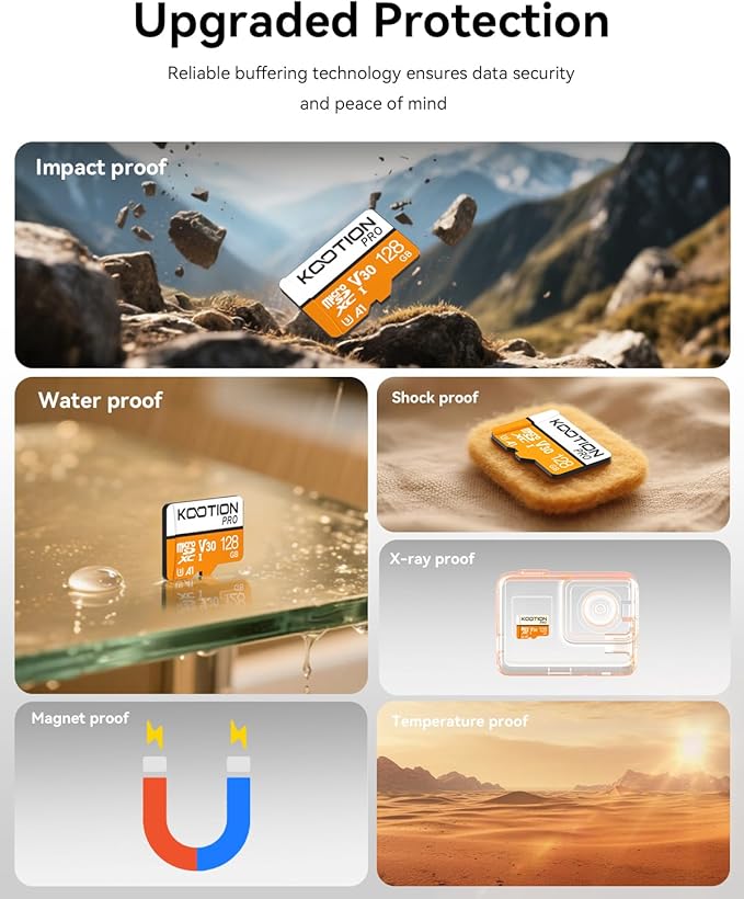 KOOTION 5 Pack Micro SD Cards 128GB, U3 microSDXC Flash Memory Card for 4K Video Recording, A1, V30, Full HD, C10 TF Card with Adapter