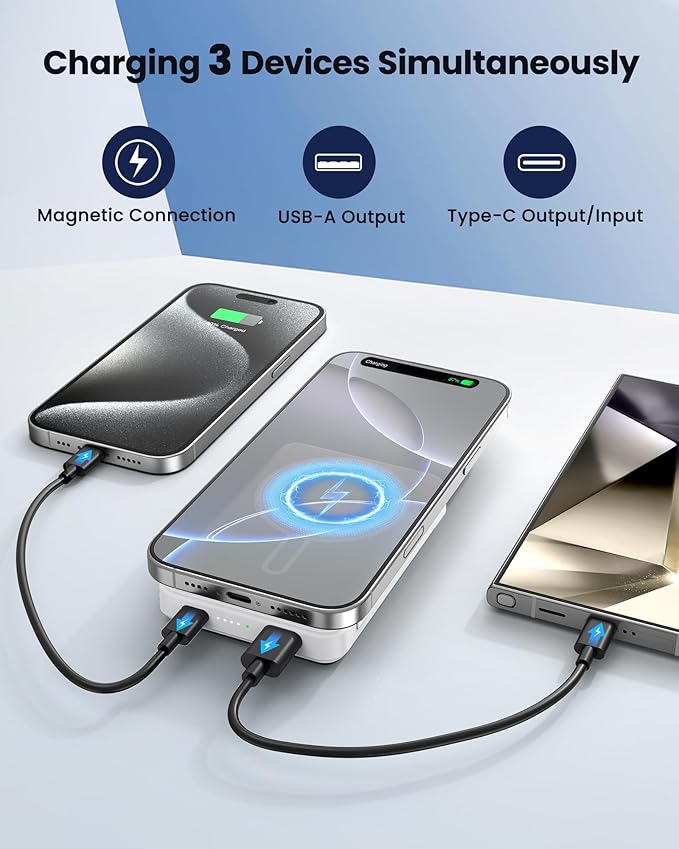 Magnetic Portable Charger Power Bank 12000mAh MagSafe Compatible Battery Pack PD 22.5W USB C Fast Charging Wireless Battery Pack Phone Charger for iPhone 17/16/15/14/13/12 All Series