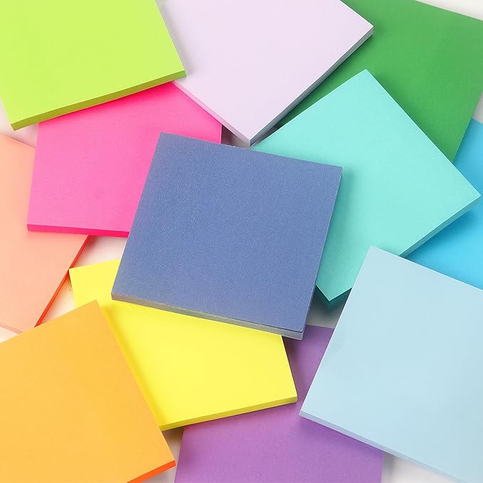 12 Pack Bright Colors Sticky Notes 3x3 Inch, Strong Sticky Self-Adhesive Notepads, 50 Sheets/Pad, 12 Multicolor for Office, School, and Home Organization