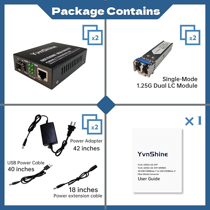 2 Pack Fiber Ethernet Media Converter, Includes 2 Pcs 1.25G Single-Mode Dual-Fiber SFP Transceiver, Gigabit SFP to RJ45 Converter with 1000BASE-SX SFP to LC Module (SMF,1310nm, Up to 30KM)