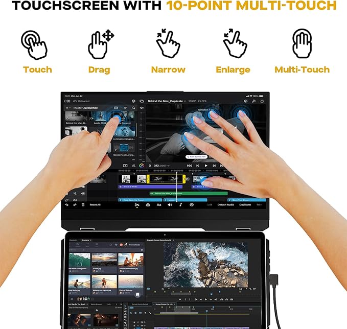 New Mobile Pixels Duex Float Portable Monitor, 15.6" Full HD IPS Dual Monitor for Laptops, USB C/HDMI Plug and Play Portable Screen,Windows/Mac/Android/Switch Compatible