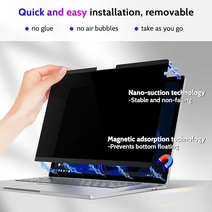 Magnetic Privacy Screen for Surface Book 3/2/1 13.5 Inch, Removable Anti Blue Light Glare Filter, Black Security Private Apy Block Protector