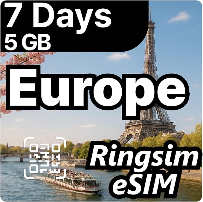 [eSIM] Europe eSIM | 7DAYS 5GB | UK, France, Italy, Spain, Germany | 5G, 4G/LTE, Tethering, Hotspot | eSIM with Instant Activation in 10 Minutes | Travel eSIM by Ringsim