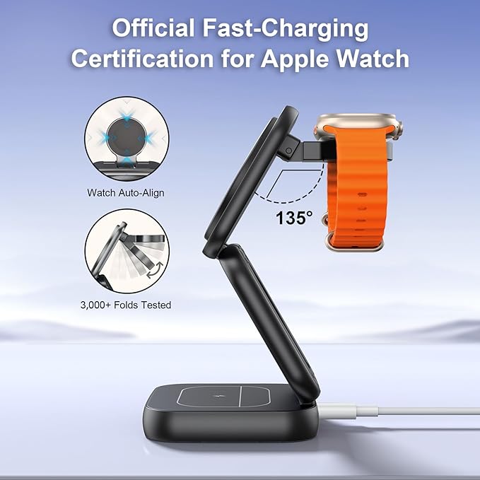 5-in-1 Wireless Charger for MagSafe, AC ISLAND Portable Travel Charging Station, 15W Max Fast Foldable Magnetic Stand, Evolved for iPhone 17/16/15/14/13 Series, Apple Watch, AirPods (with 35W Adapter)