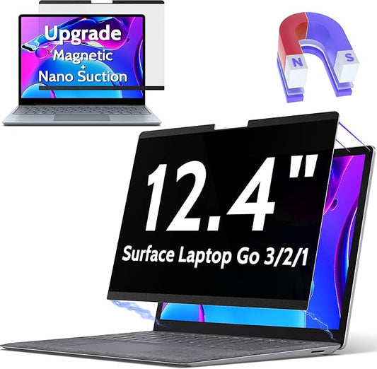 Magnetic Privacy Screen for Surface Laptop Go 3/2/1 12.4 Inch, Removable Anti Blue Light Glare Filter, Black Security Private Apy Block Protector