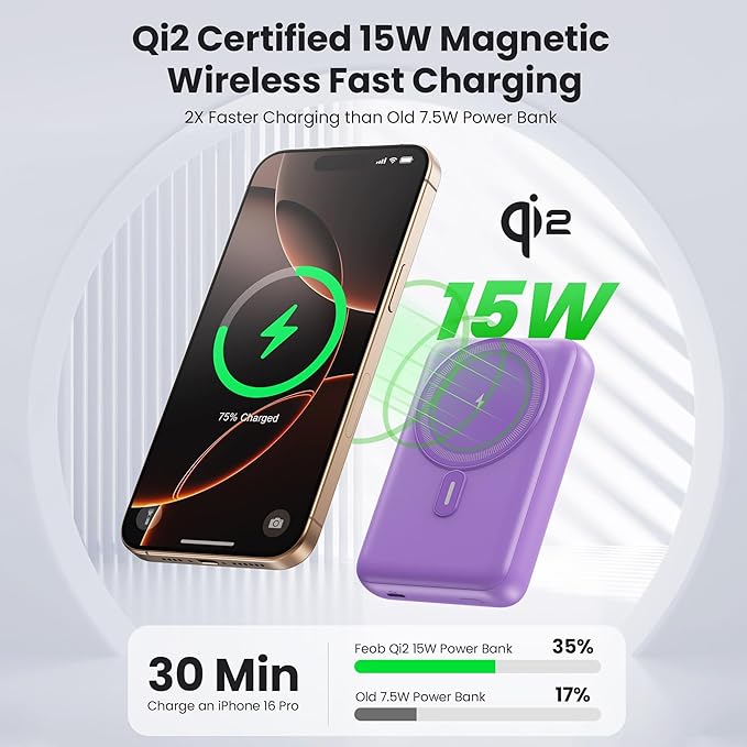 Magnetic Portable Charger for iPhone, 3-in-1 10800mAh Qi2 15W Wireless Power Bank with iWatch Charger,30W PD Fast Charging USB-C LCD Display Battery Pack for Magsafe,iPhone 16/15/14/13/12, Apple Watch