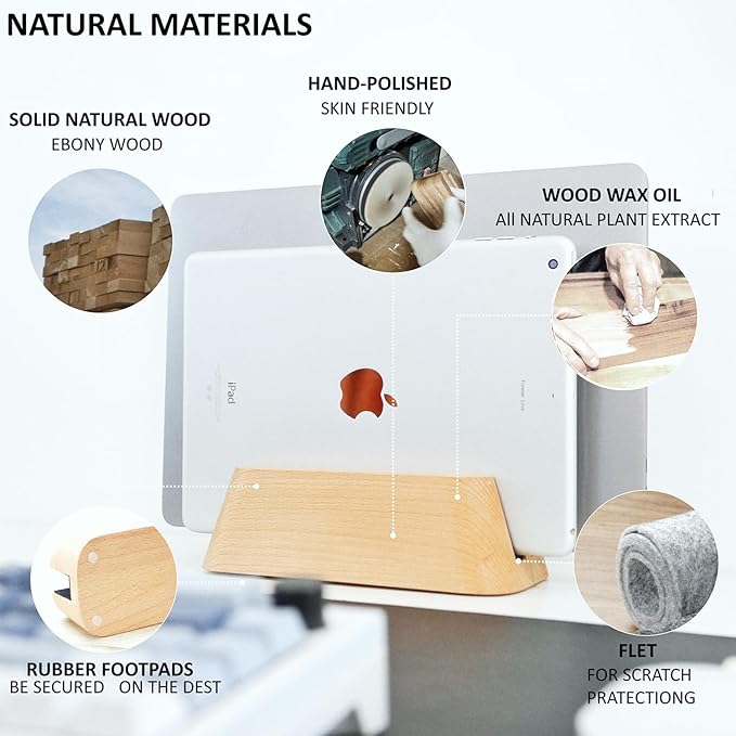 ACODE Wood Vertical Laptop Stand, Laptop Holder for Desk Compatible with MacBook Pro Air Surfaces,Laptops Storage Rack Slot Thickness 0.59" to 0.71"，Vertical Laptop Stand 2 Slots for max 2 Devices