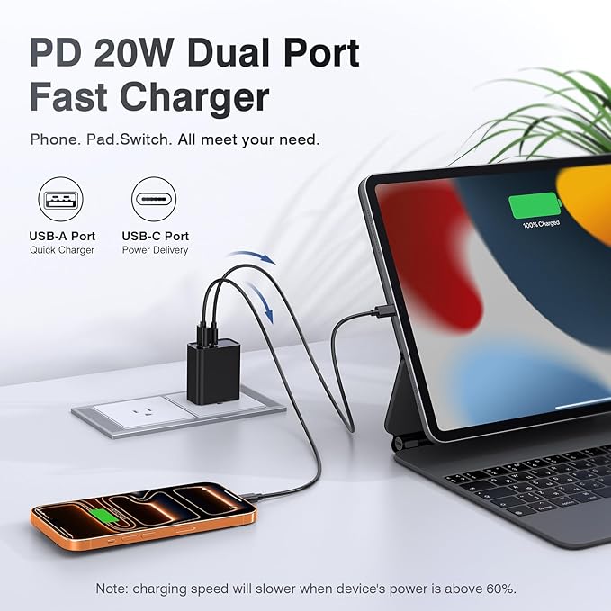 20W USB C Wall Charger for iPhone 17/16/15/14/13/13 Mini/13 Pro Max/12/12 Pro/12 Pro Max Cube, 2 Pack Dual Port Fast Charging Brick Block Plug Box Base Adapter for iPad, iPod, Watch Series 8 7, Black