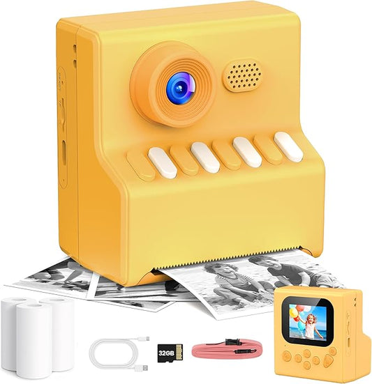 Kids Camera Instant Print Orange: HODDRCCN Instant Print Camera - 2.5 Hours of Ssage Time -1080P Video Recording - MP3 Player - Point-and-Shoot Cameras Includes 32G SD Card and Portable Lanyard