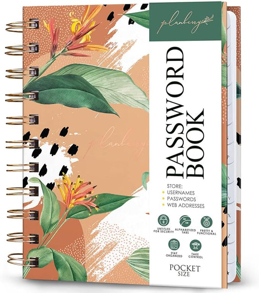 PLANBERRY Password Book Premium – Small Internet Address Organizer with A-Z Tabs – Pocket Website Password Keeper with Alphabetical Tabs – 4.7x5.7″, Hardcover (African Terracotta)