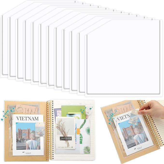 Tinlade 12 Pcs Adhesive Clear Corner Pockets 6 x 6 Inch Sticky Pocket Sleeves Self Adhesive Planner Pockets Adds Extra Storage Space to Notebooks Folders Planner Accessories, Home Office School