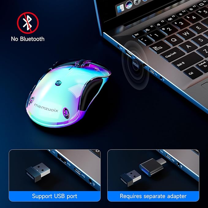 memzuoix 2.4G LED Wireless Mouse, Rechargeable Ergonomic Mouse with Detachable Cover, 1200 DPI Portable Optical Computer Mouse with USB Receiver for Laptop, PC, Desktop and MacBook, 5 Buttons