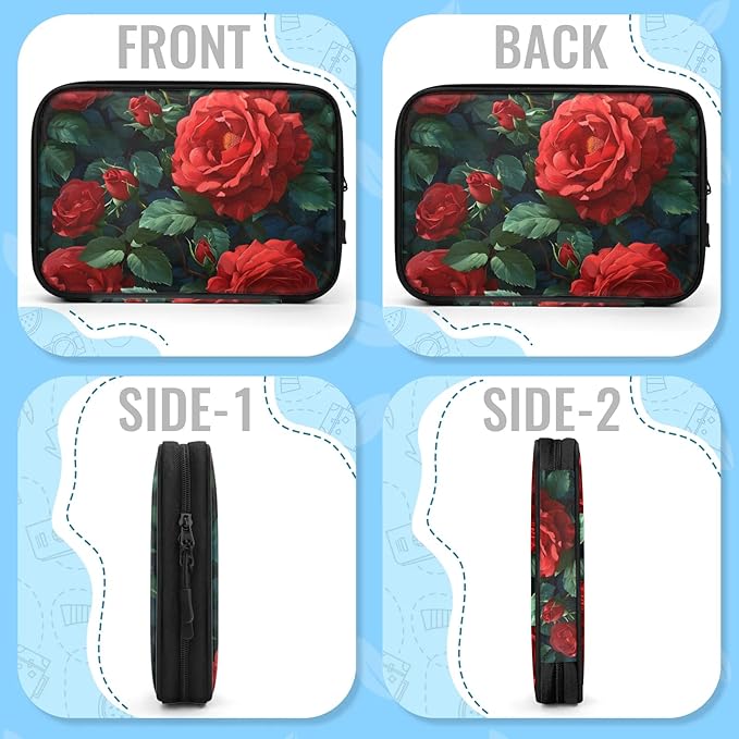 Red Rose Flowers Electronics Travel Organizer Case, Tech Accessories Cable Storage Bag for Cords, Charger, Phone, Hard Drive