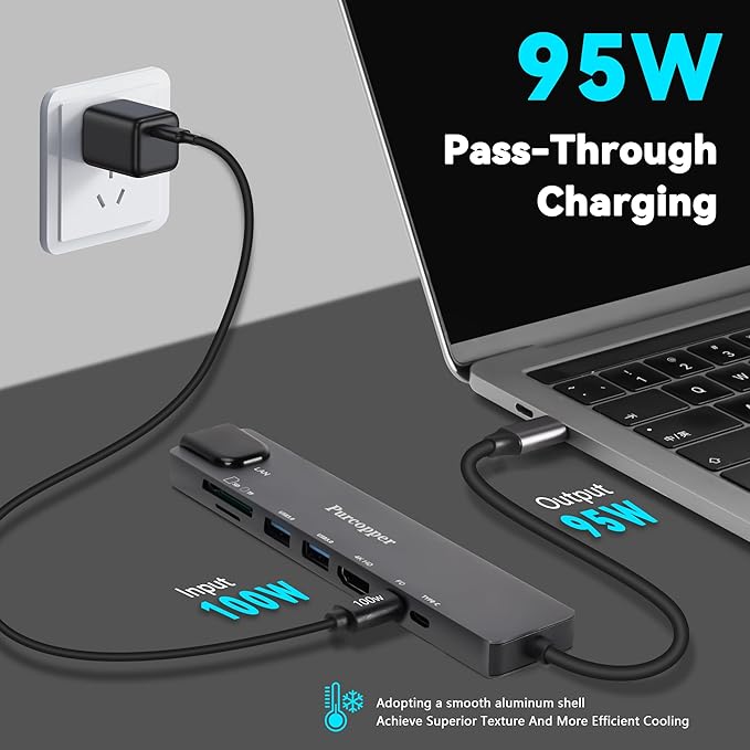 8 in 1 USB C Hub Ethernet Adapter with 4K HDMI, PD100W Charging, Gigabit Ethernet, SD/TF Card Reader,2X USB 3.0 Port, USB-C Data Port, Docking Station Compatible for MacBook, Tablet and Type C Devices