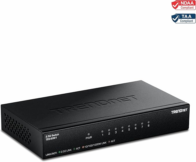 TRENDnet 8-Port 2.5Gb Switch, TEG-S381, 8 x 2.5G RJ45 Ports, 40Gbps Switching Capacity, NDAA + TAA Compliant, Ethernet Splitter, for Game Console, NAS, PC, Lifetime Protection