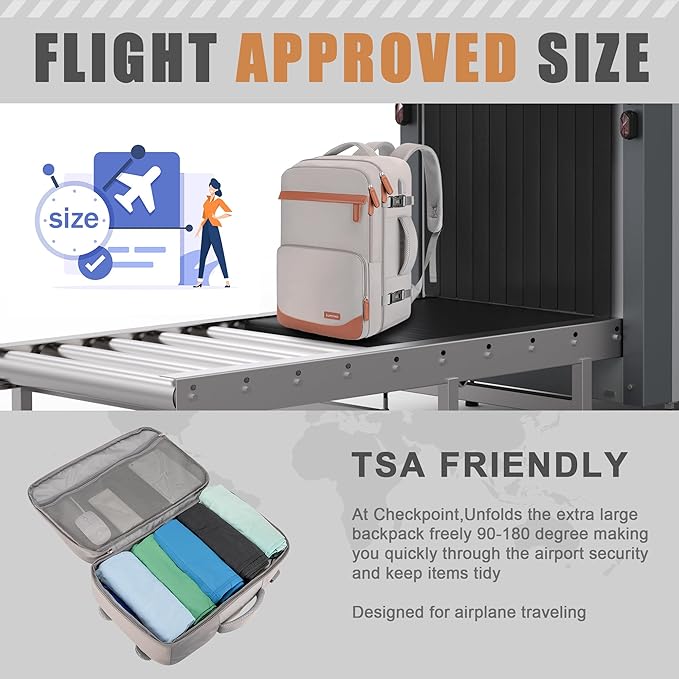 40L Travel Backpack with USB Charging Port, Water-Resistant Carry On Backpack for Men Women, Business Laptop Backpack for Trips & Commutes, Fits 15.6/17.3 Inch Laptop