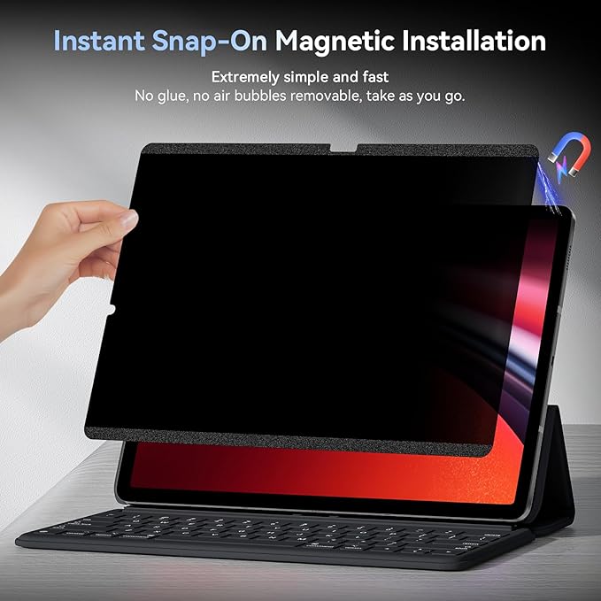 Magnetic Privacy Screen Protector for Samsung Galaxy Tab S9 Plus/Tab S9 FE+ Plus/S7 FE 5G / S8/S7 Plus 12.4 Inch Filter Anti Glare Blue Light Screen Removable Screen Protector,Anti-Spy,Bubble Free