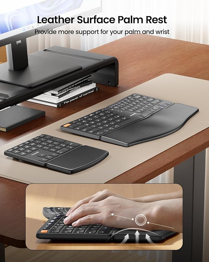 ProtoArc Wireless Ergonomic Keyboard, EK04 2.4GHz Wireless Ergo Keyboard with Separate Numeric Keypad, Split Design, Hard Wrist Rest, Rechargeable, for Windows PC/Laptop/Desktop