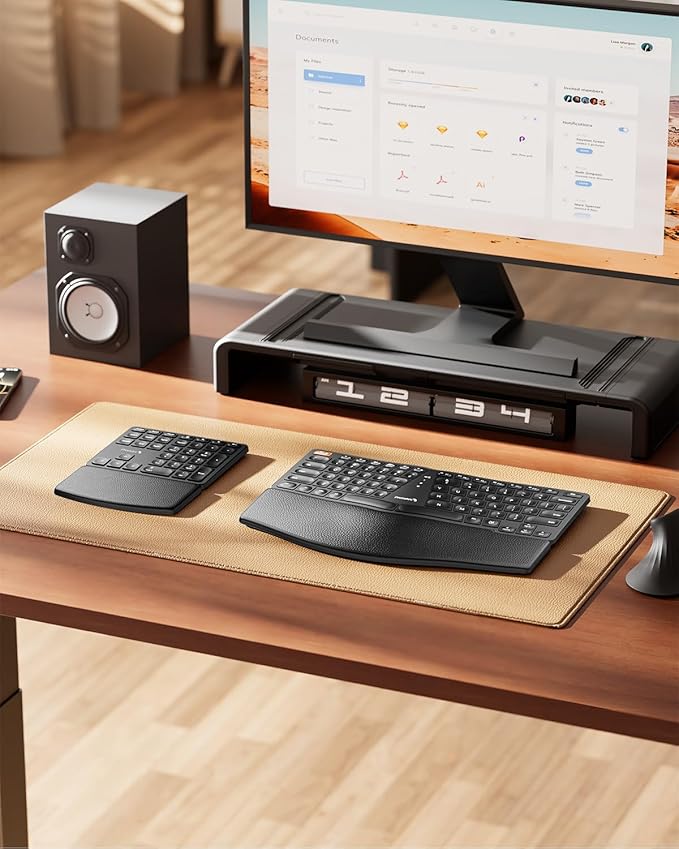 ProtoArc Wireless Ergonomic Keyboard, EK04 2.4GHz Wireless Ergo Keyboard with Separate Numeric Keypad, Split Design, Hard Wrist Rest, Rechargeable, for Windows PC/Laptop/Desktop