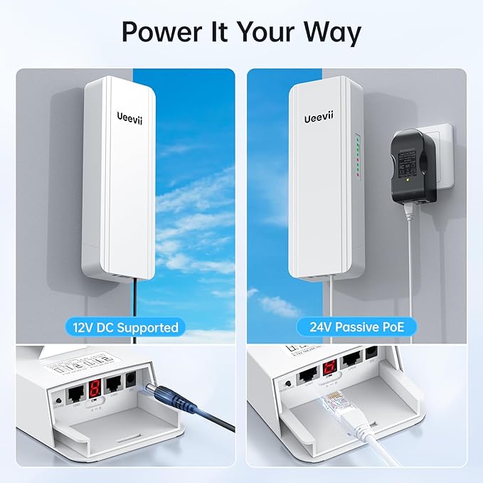 UeeVii Dual-Band Wireless Bridge Router Kit | 2.4G 5.8G WiFi Bridge | 5KM Point to Point Wireless Bridge Outdoor Network Starlink Extender for Barn/Shop | IP65 Weatherproof | Plug & Play