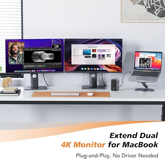 TobenONE Docking Station Dual Monitor with 100W GaN III Charger, USB C Docking Station Dual 4K HDMI for MacBook Pro/Air, Type C Dock with 2 HDMI, 7 USB, SD&Micro SD, Gigabit Ethernet, 87W PD, Audio