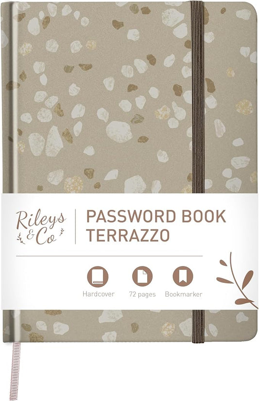 Rileys & Co. Terrazzo Elegance Password Book | Alphabetical Tabs, Password Organizer, Secure Internet & Website Login Keeper, Username Storage | Stylish and Durable (Beige, 8 x 6 Inches)