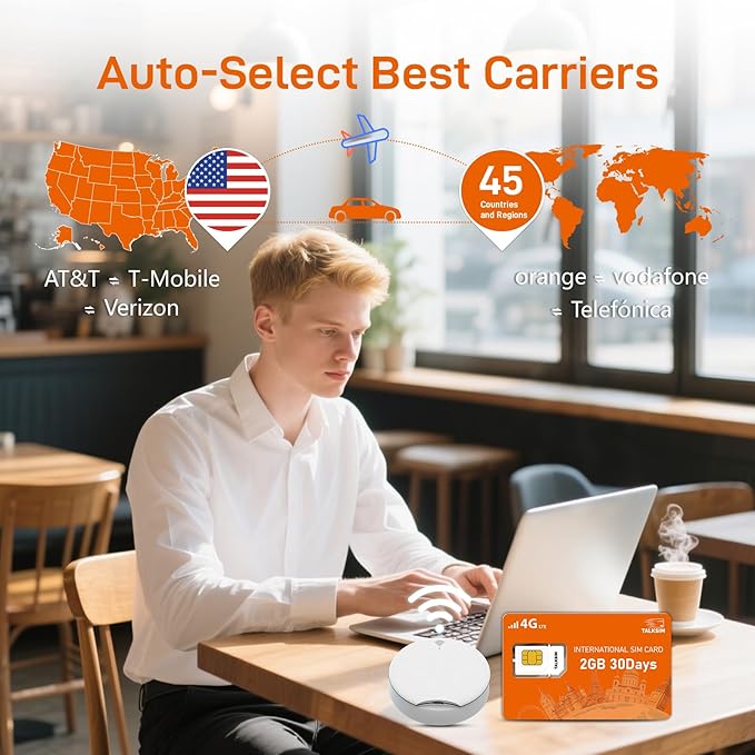 International Data SIM Card 2GB for 30Days -4G LTE Coverage 45 Countries in USA,UK,Europe,Asia and Africa Prepaid Travel Data Only SIMCARD for Unlocked WiFi Mobile Hotspot,Phones&Tablet -No Contract