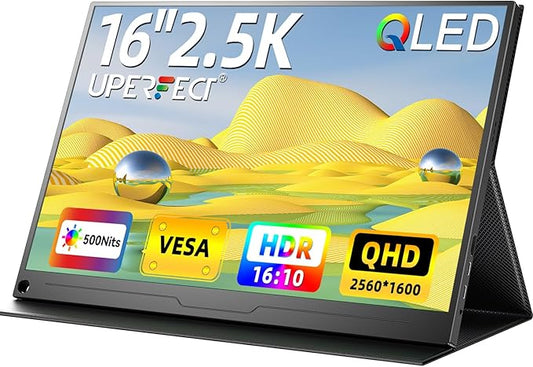 UPERFECT 2.5K QLED Portable Monitor, 16" 2560x1600 QHD Portable Gaming Monitor HDR FreeSync Laptop Monitor w/VESA & Smart Case Matte Eye Care External Second Screen for PC Laptop Phone Game Console