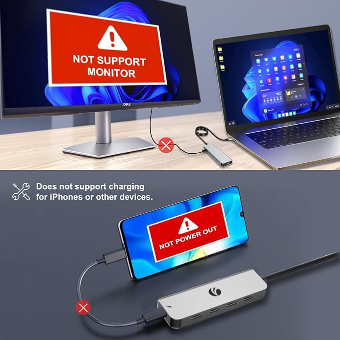 VCOM 10Gbps USB C Hub，5 Ports USB 3.2 Gen 2 Splitter with 100W Power Delivery，Aluminum USB Type C to USB Hub Multiport Adapter for MacBook Pro/Air and More Thunderbolt/USB C Laptop (Gray)