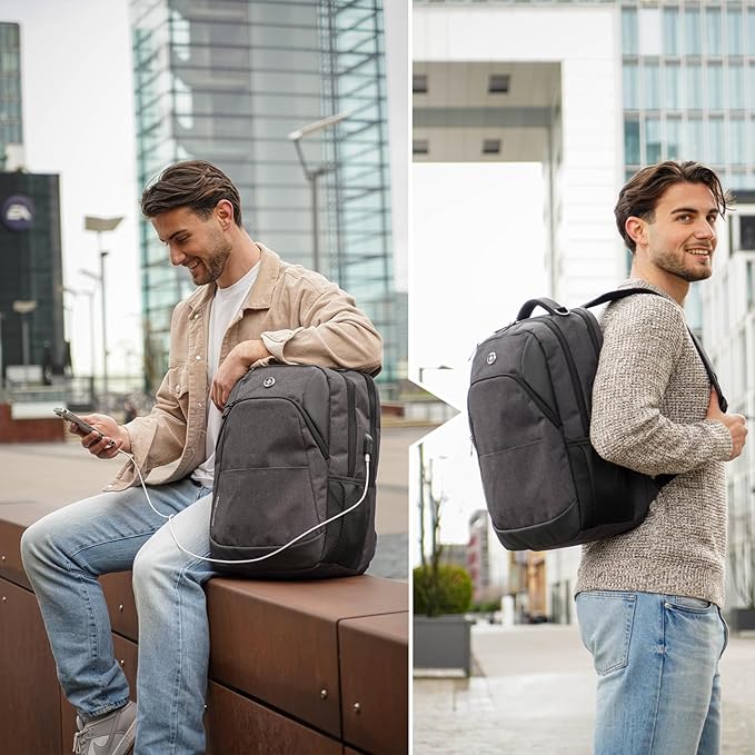 Swissdigital Design Travel Laptop Backpack for Men and Women, College Backpack with USB Charging Port for Fits 16 Inch Notebook, Grey | ANDWIL