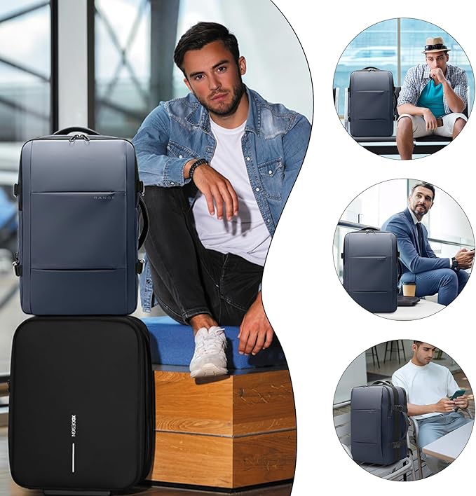 BANGE Backpack with Anti-Theft Vacuum Compression Travel Backpack,Expandable Backpacks with Pump for Airplanes