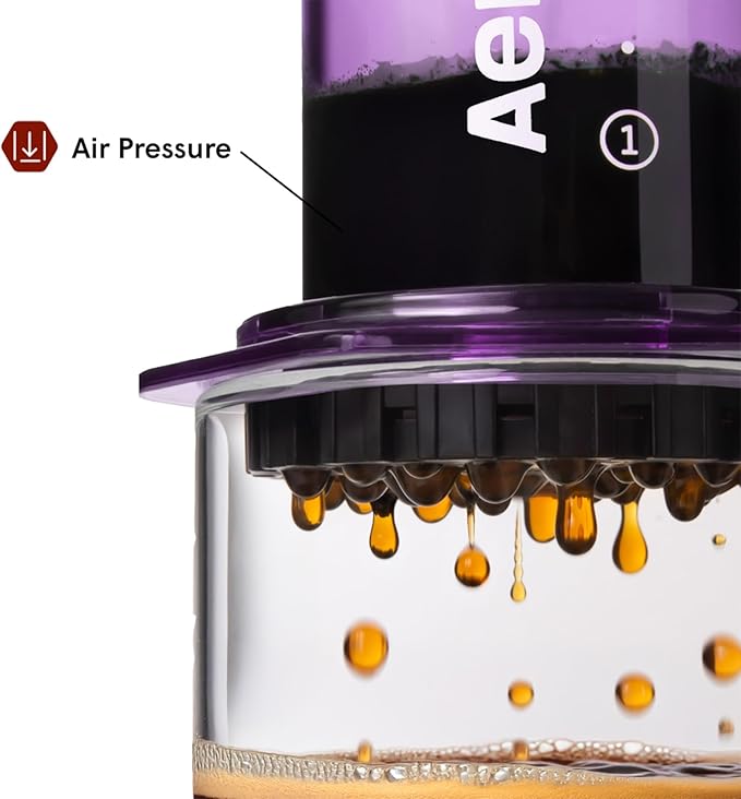 AeroPress Clear Purple Coffee Press - All-in-One French Press, Pour-Over & Espresso Style Manual Brewer, 2 Min Brew for Less Bitterness, More Flavor, Small Portable Coffee Maker, Travel & Camping