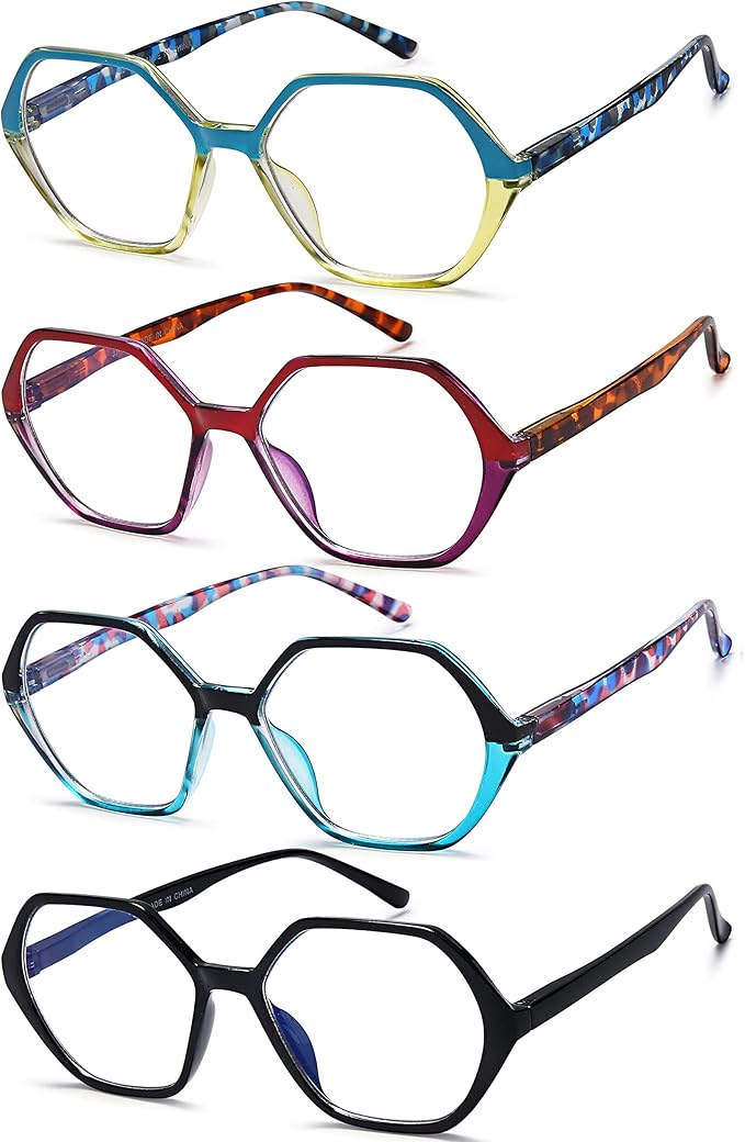 EYEURL Reading Glasses for Women 4-Pack Blue Light Blocking Reading Glasses Vintage Design Diamond-Shaped Frame Spring Hinge Readers Anti Glare Filter Lightweight Eyeglasses,3.5