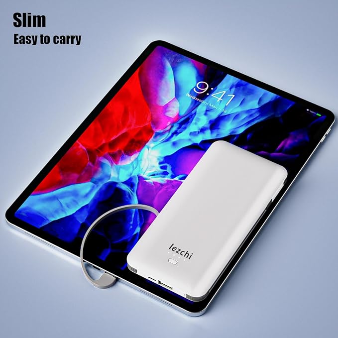 Portable Power Bank, Ultra Slim 10000mAh Portable Charger, USB C External Battery Pack with Built-in AC Plug, Charging Cable, Output Port, Compatible with All Kinds of Cellphones …
