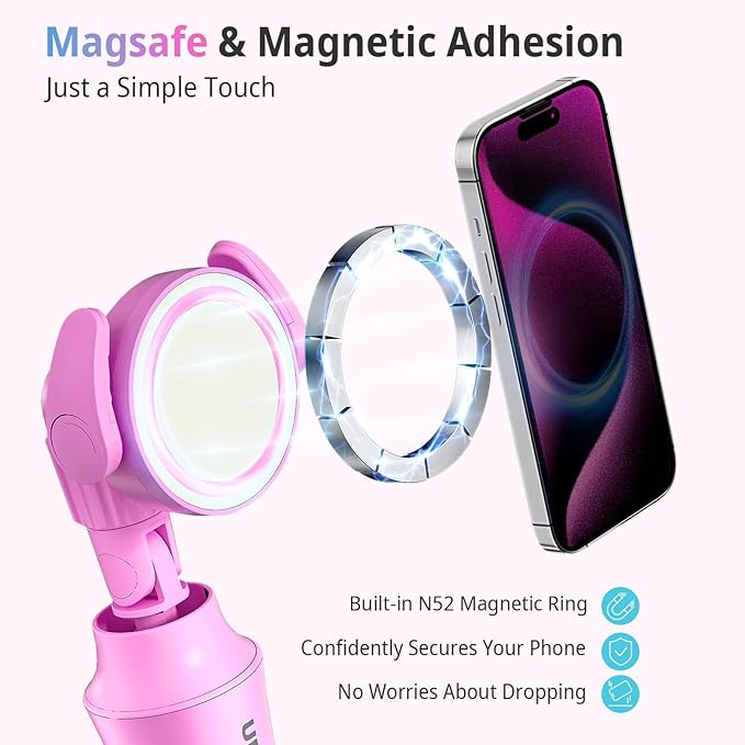 UBeesize Pink 62'' Magnetic Selfie Stick & Phone Tripod with Remote Shutter