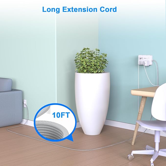 Surge Protector Power Strip 10 Ft Cord, Ultra Thin Flat Extension Cord with 6 Outlets 4 USB Ports(2 USB C), Flat Plug Power Strip, Braided Power Cord for College Dorm Room Essentials