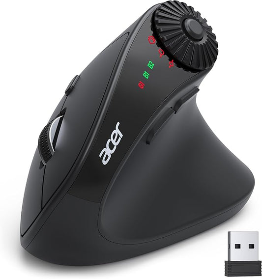 acer Ergonomic Mouse Wireless with Side Scroll Wheel, Bluetooth Mouse for Laptop(BT5.2+2.4GHz), Office Vertical Computer Mice, Right Hand Ergo Mice, 8 Buttons, 2.4GHz USB Receiver for PC and Desktop