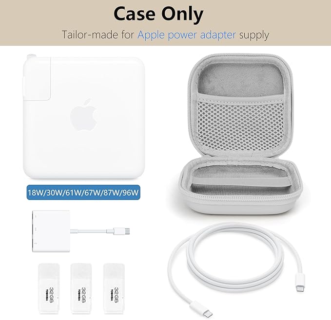 Charger Case for Macbook, Portable Tech Electronic Organizer Bag, Travel Storage Pouch for Laptop Accessories, MacBook Power Adapter, Charging Cords, USB Drives, Power Bank (Grey PU, M)