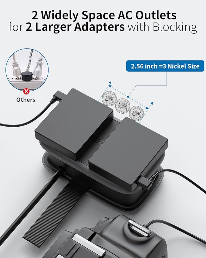 2 Pack Power Strip with USB Ports, 4 Outlets 3 USB Ports, NTONPOWER Small Power Strip with 4ft Short Extension Cord Retractable, Compact Size for Travel, Home Office, Hotel, Black