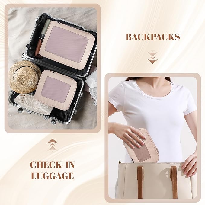 4-Set Compression Packing Cubes for Travel, Recycled Cotton Luggage Organizers, Space-Saving Suitcase Organizers, with Mesh, Travel Essentials(Beige)