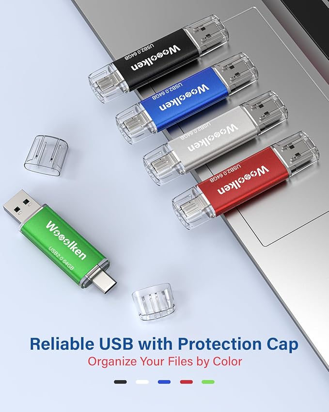 USB C Flash Drive 64GB 10 Pack, Wooolken Type-C Flash Drive + USB 2.0 Thumb Drive OTG Memory Stick Compatible with iPhone 16/15, Android Smartphone/Tablets/Computers