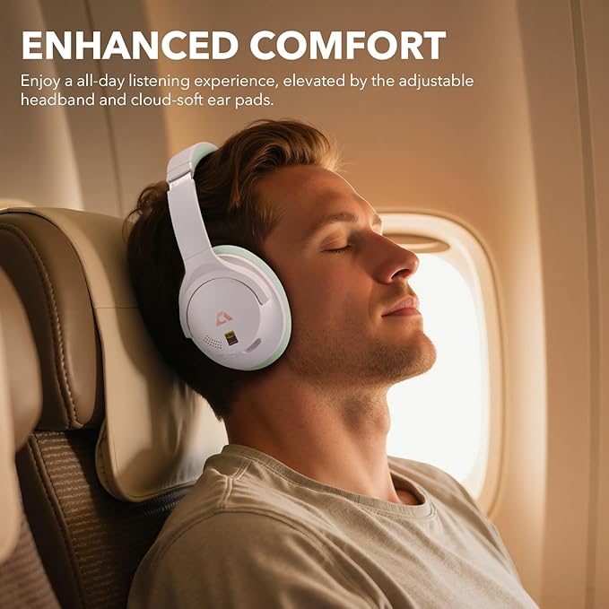 1Mii Y8+ Noise Cancelling Headphones Bluetooth, Wireless LDAC Hi-Res Audio, Custom EQ via App, 75H Playtime, Comfort Fit, Over Ear Headphones Foldable for Airplane Travel Home Office Beige Green