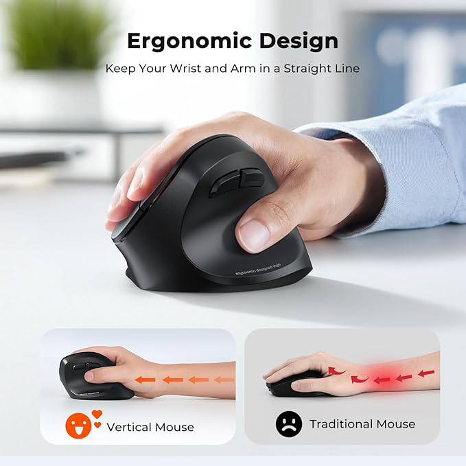 MEETION Ergonomic Mouse, Wireless Bluetooth Vertical Mouse with 3 Multi-Device for Bluetooth(5.3*2) & USB-A to USB-C Adapter, 4 DPI 1200-3200 Ergo Mice for Mac/Windows/PC/Laptop/Computer(Large Hands)
