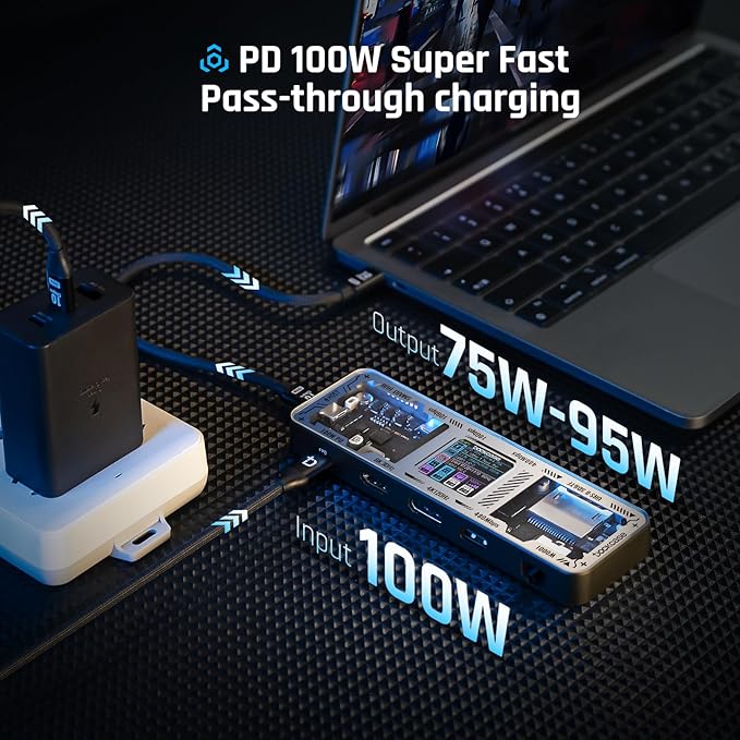 DOCKCASE Explorer Edition USB C Hub (10-in-1) with 4K@60Hz HDMI & DP, Gigabit Ethernet,1 USB-C and 3 USB-A Ports,100W Power Delivery, UHS-II TF/SD Card Slot for MacBook Air/Pro,XPS,and More