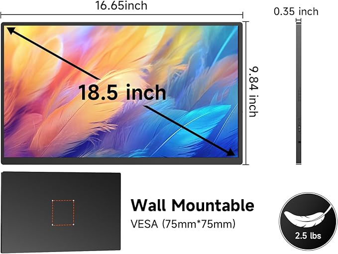 qaf 18.5 Inch Portable Monitor - 100Hz 1080P FHD IPS HDR Display- 100% sRGB - Frameless Gaming/Travel Second Monitor for Laptop/PC/Mac/PS5/Xbox - VESA Mount & Built-in Speakers - Black